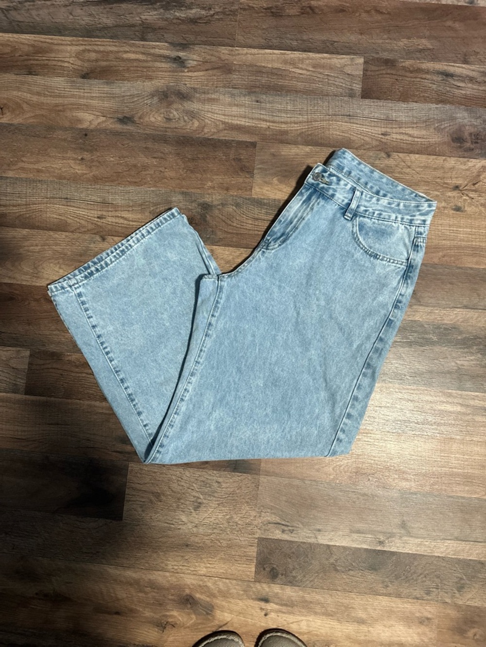 SHEIN Light Wash Wide Leg Jeans Size 32 Pink Bow Detail Y2K